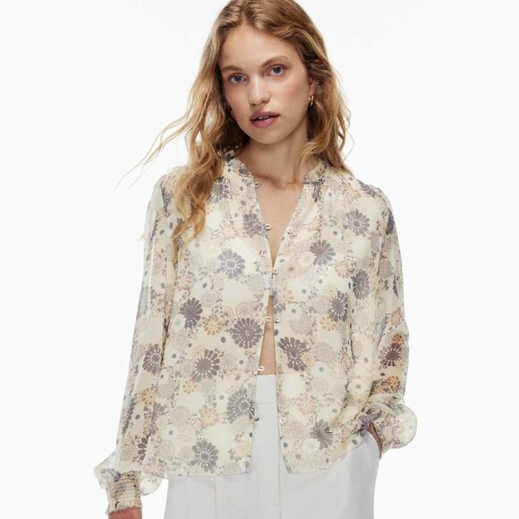 Aritzia Wilfred Santiago Long Sleeve Blouse In Whipper Butter / Ardoise Size 2XL - Picture 2 of 8